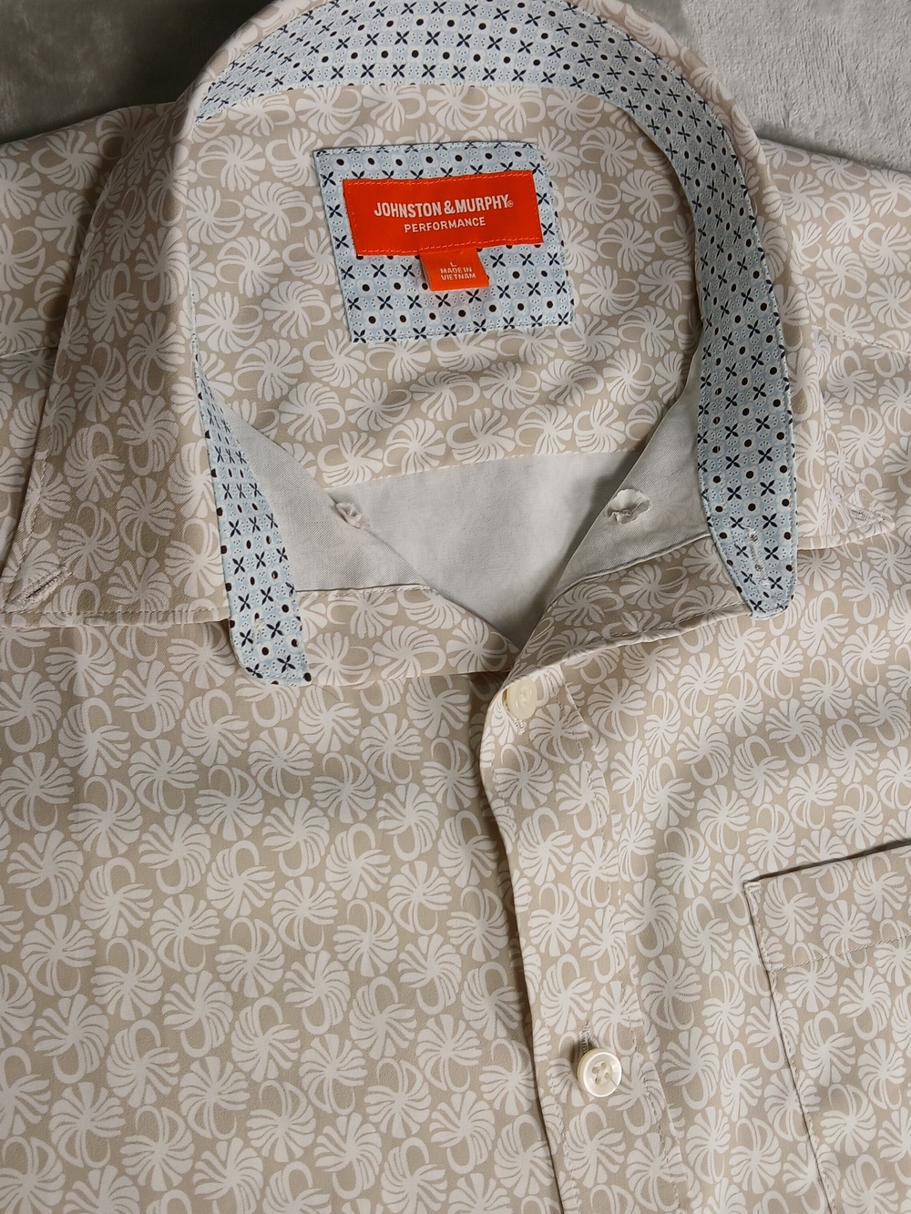 Johnston & Murphy Performance Button Up Shirt L Men's Short Sleeve Geometric